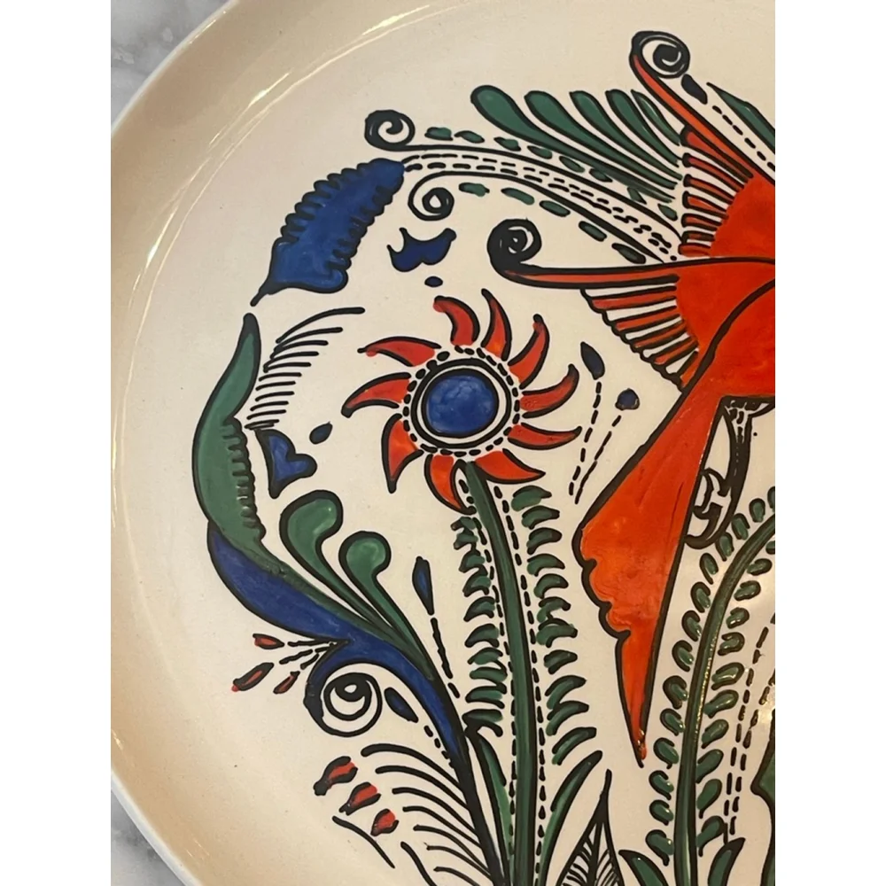 Gregorio Martinez Signed Mexican Folk Art Plate Bird Design 12” Hand Painted MCM - Picture 3 of 8